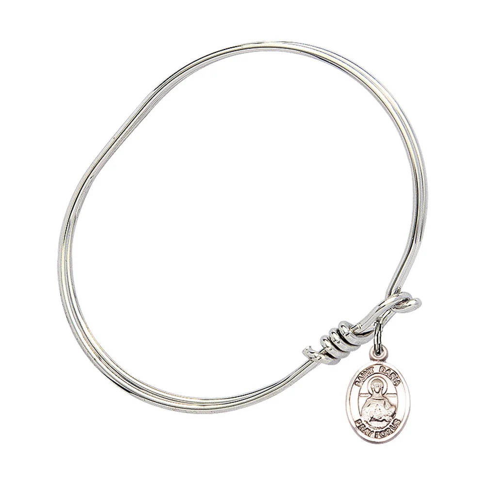 Youth 5 3/4" Rhodium Plated Bangle Bracelet with St. Daria Medal Charm - Image 2