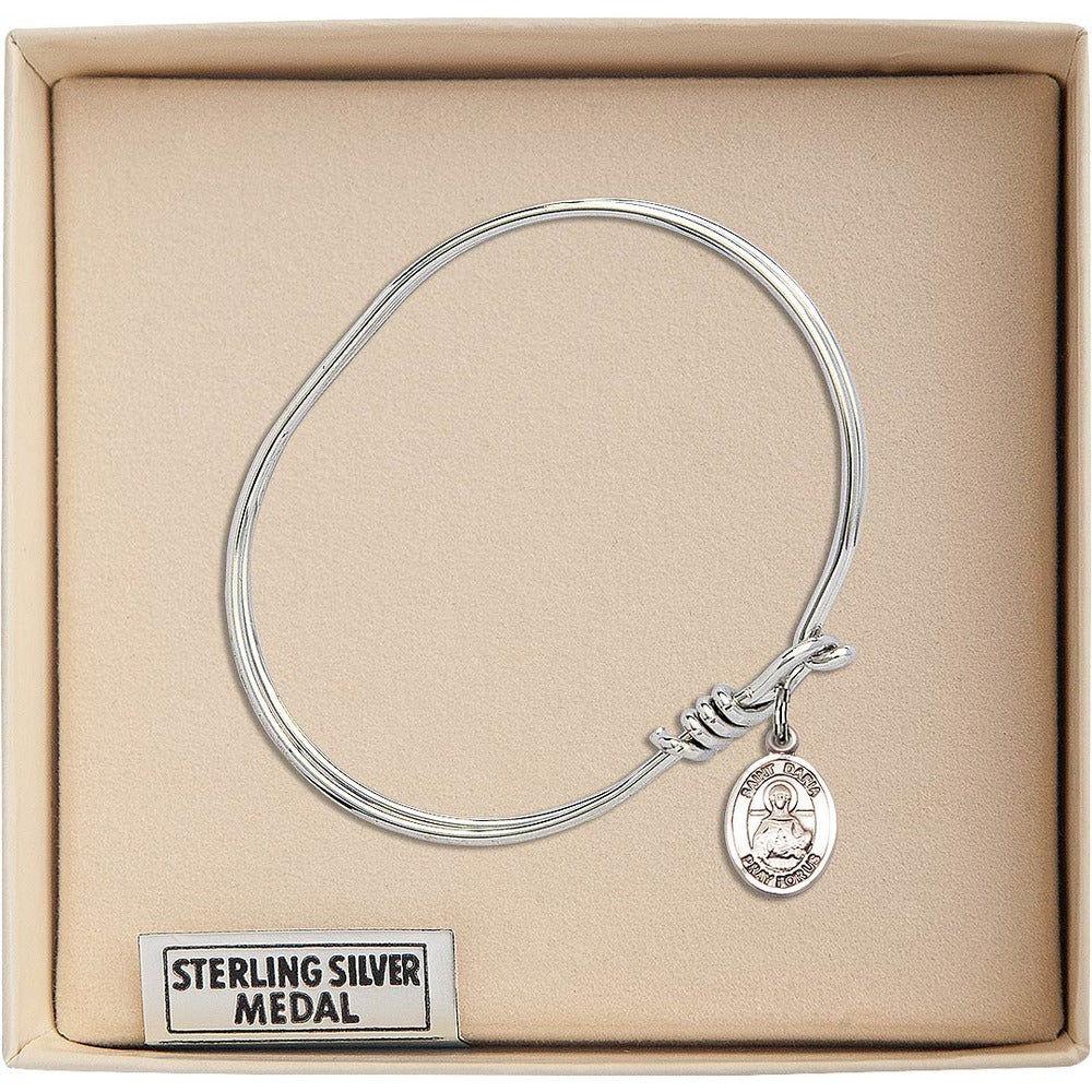 Youth 5 3/4" Rhodium Plated Bangle Bracelet with St. Daria Medal Charm - Image 3