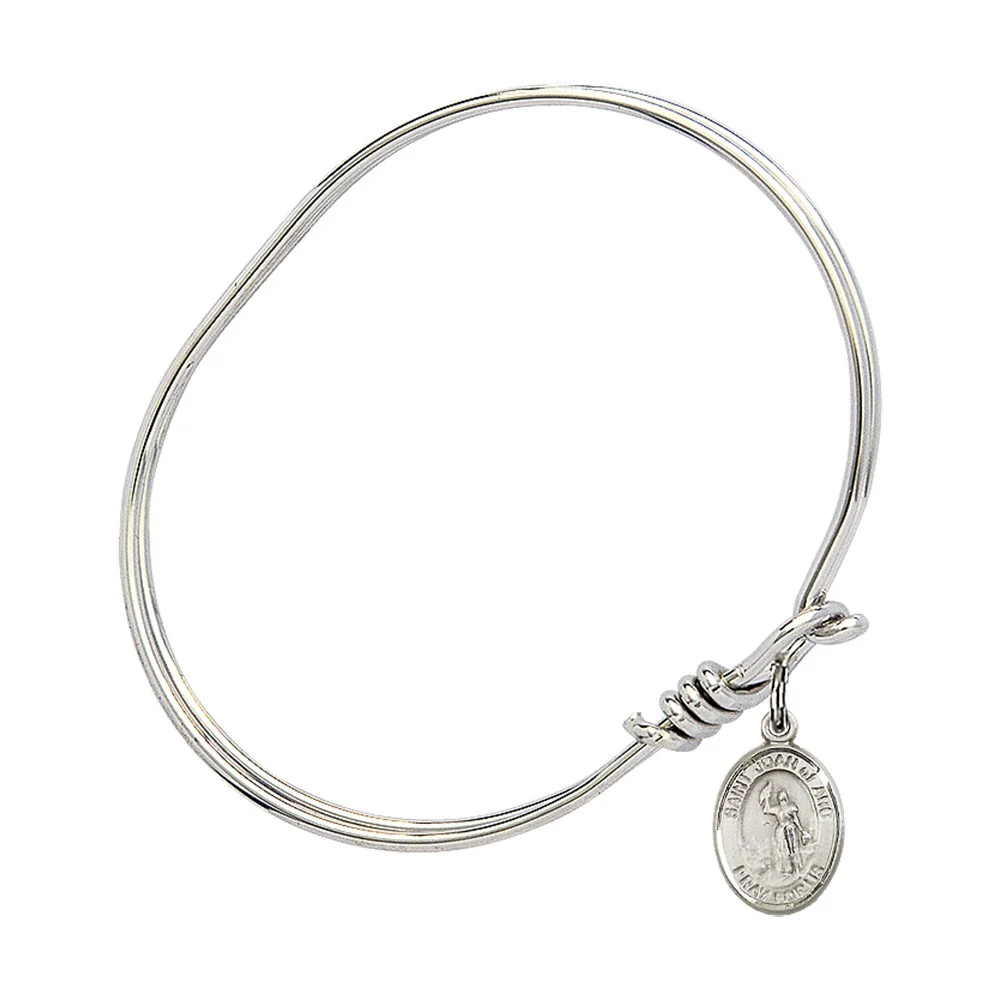 Youth 5 3/4" Rhodium Plated Bangle Bracelet with St. Joan of Arc Medal Charm - Image 2