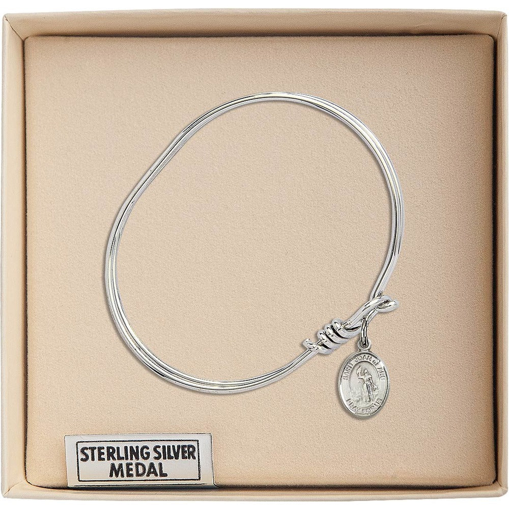 Youth 5 3/4" Rhodium Plated Bangle Bracelet with St. Joan of Arc Medal Charm - Image 3