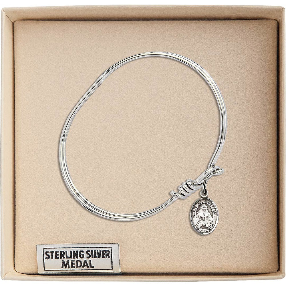 Youth 5 3/4" Rhodium Plated Bangle Bracelet with St. Julie Billiart Medal Charm - Image 3