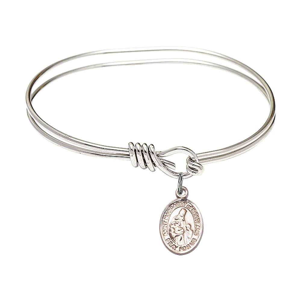 Youth 5 3/4" Rhodium Plated Bangle Bracelet with St. Margaret of Scotland Medal Charm