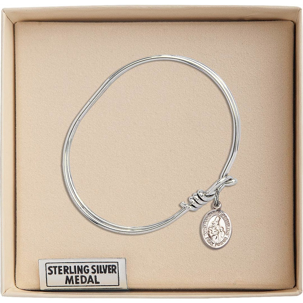 Youth 5 3/4" Rhodium Plated Bangle Bracelet with St. Margaret of Scotland Medal Charm - Image 2