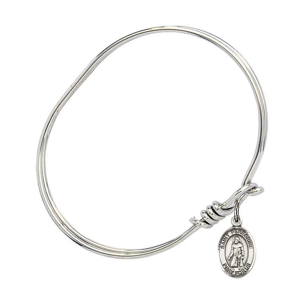 Youth 5 3/4" Rhodium Plated Bangle Bracelet with St. Peregrine Laziosi Medal Charm - Image 2