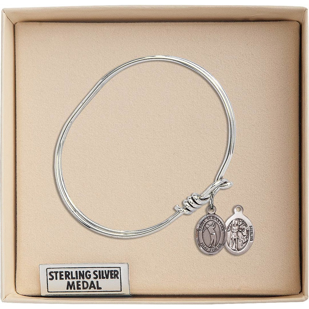 Youth 5 3/4" Rhodium Plated Bangle Bracelet with St. Sebastian/Golf Medal Charm - Image 3