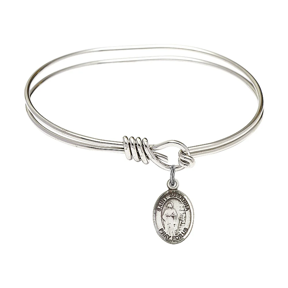 Youth 5 3/4" Rhodium Plated Bangle Bracelet with St. Susanna Medal Charm