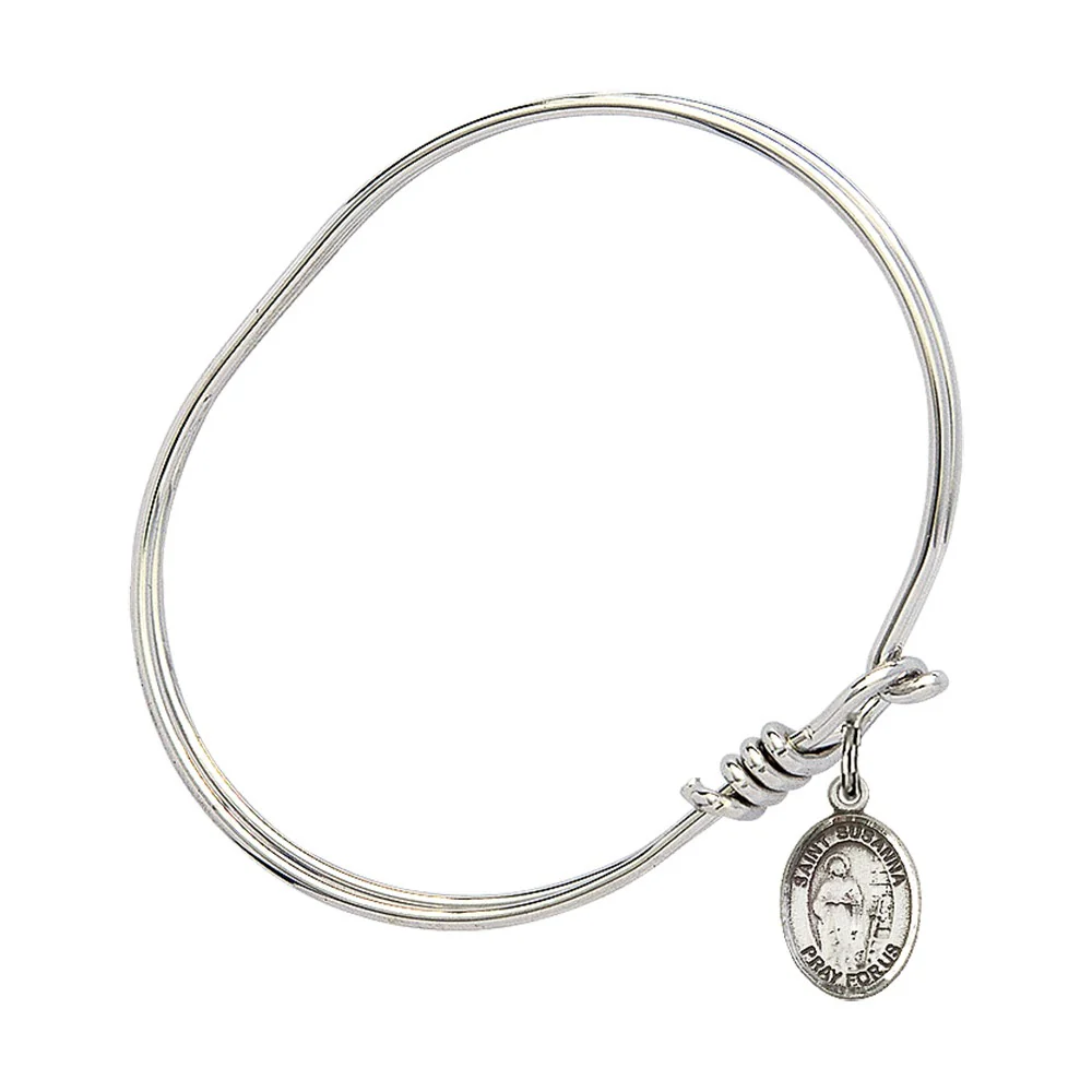 Youth 5 3/4" Rhodium Plated Bangle Bracelet with St. Susanna Medal Charm - Image 2