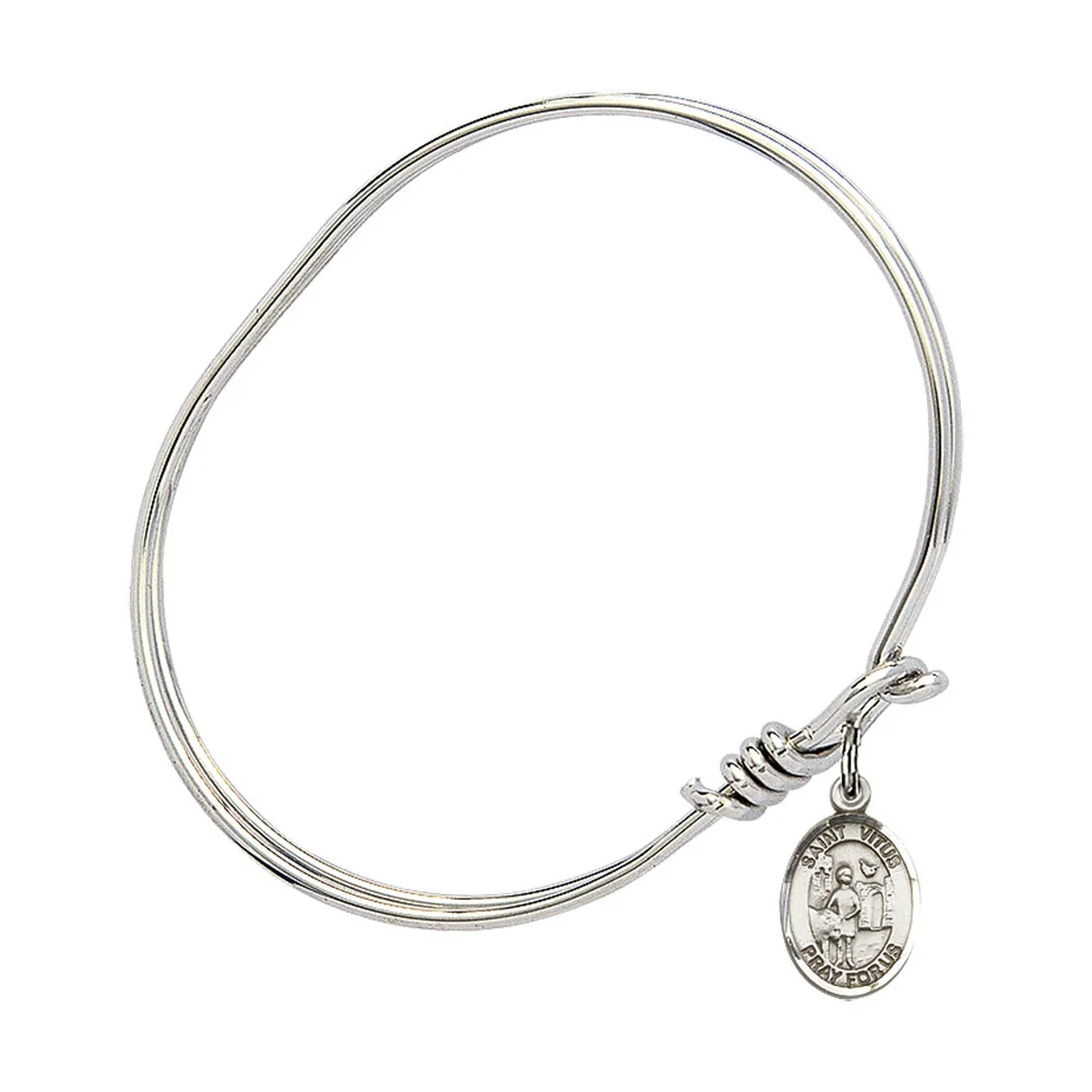 Youth 5 3/4" Rhodium Plated Bangle Bracelet with St. Vitus Medal Charm - Image 2