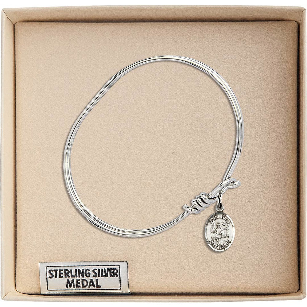 Youth 5 3/4" Rhodium Plated Bangle Bracelet with St. Vitus Medal Charm - Image 3
