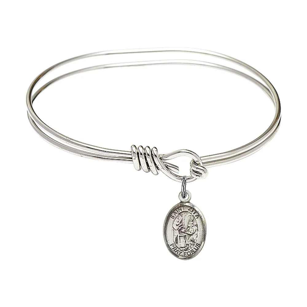 Youth 5 3/4" Rhodium Plated Bangle Bracelet with St. Zita Medal Charm