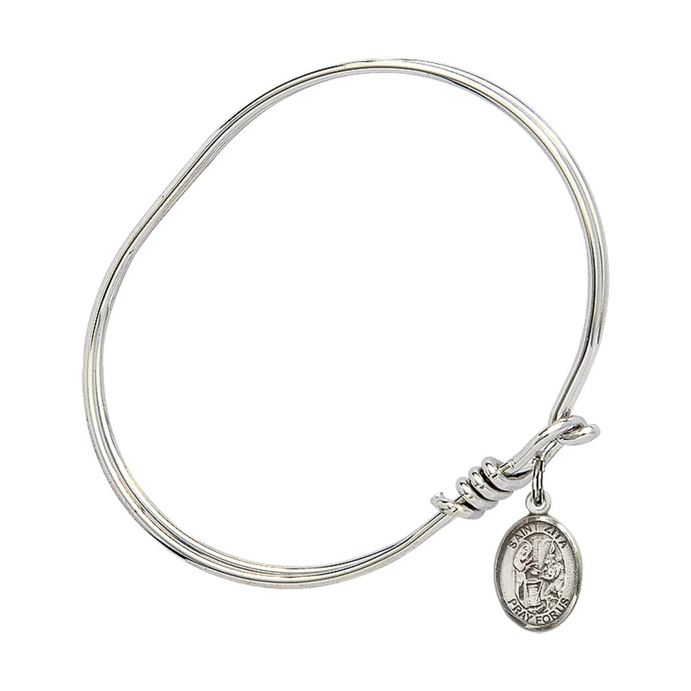 Youth 5 3/4" Rhodium Plated Bangle Bracelet with St. Zita Medal Charm - Image 2
